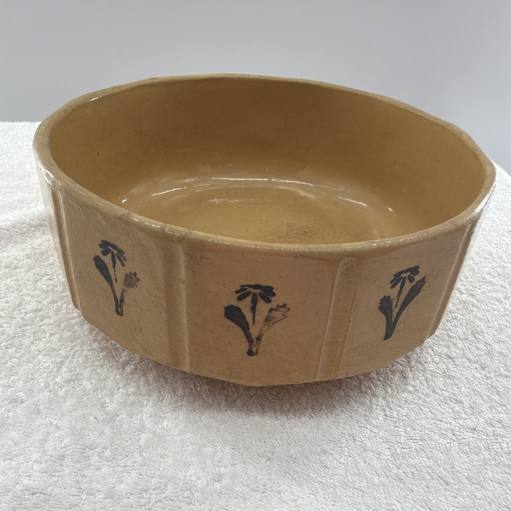 RARE 4" ANTIQUE AMERICAN 12 PANEL DAISY BOWL MORTON POTTERY YELLOW WARE FLOWERS